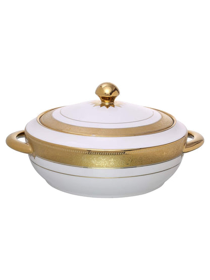 Clay Craft Fine Ceramic New Georgian Dinner Set of 40 Pieces, Enchanting Gold, for Family of 6, Dinner Set Ceramic, Crockery Set, Dining Set for Dinner, Plates and Bowls Set, Crockery Set for Gift