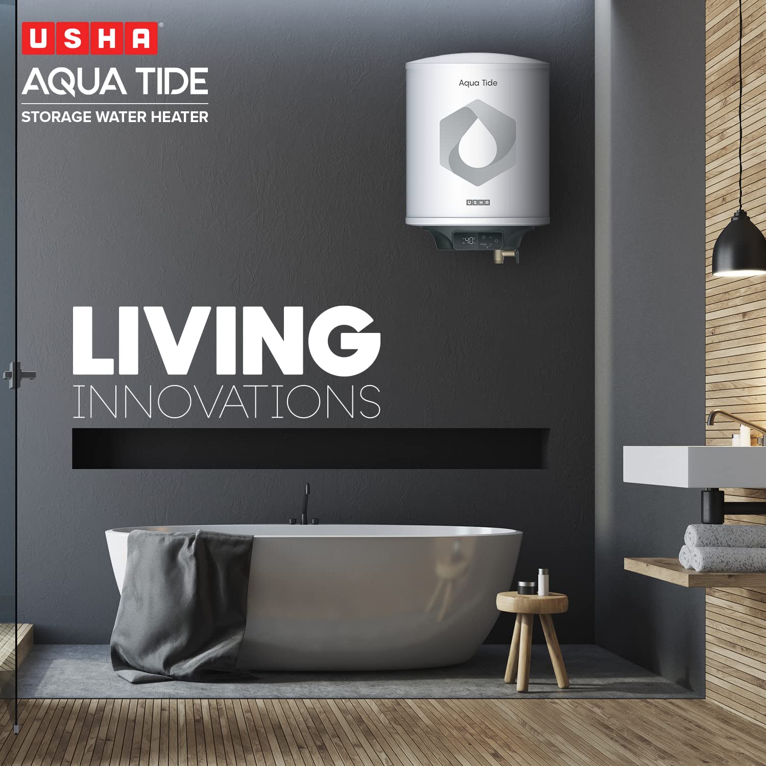 Usha Aqua Tide 15 Litre 5 Star Digital Storage Water Heater (White)