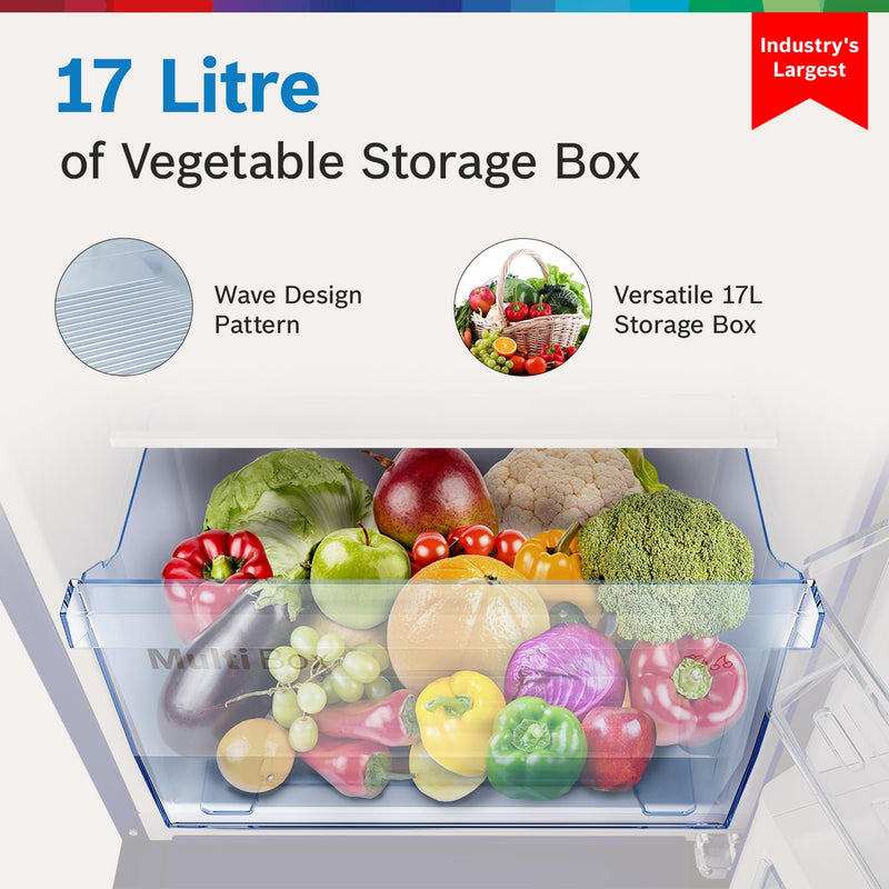 Bosch 187 L, 3 Star, Single Door Refrigerator with Industry's largest vegetable box* & largest Beverage space (CST18S23NI, Fine Steel) | 18 Hour Cooling Retention during powercut, 2.5x Faster Cooling