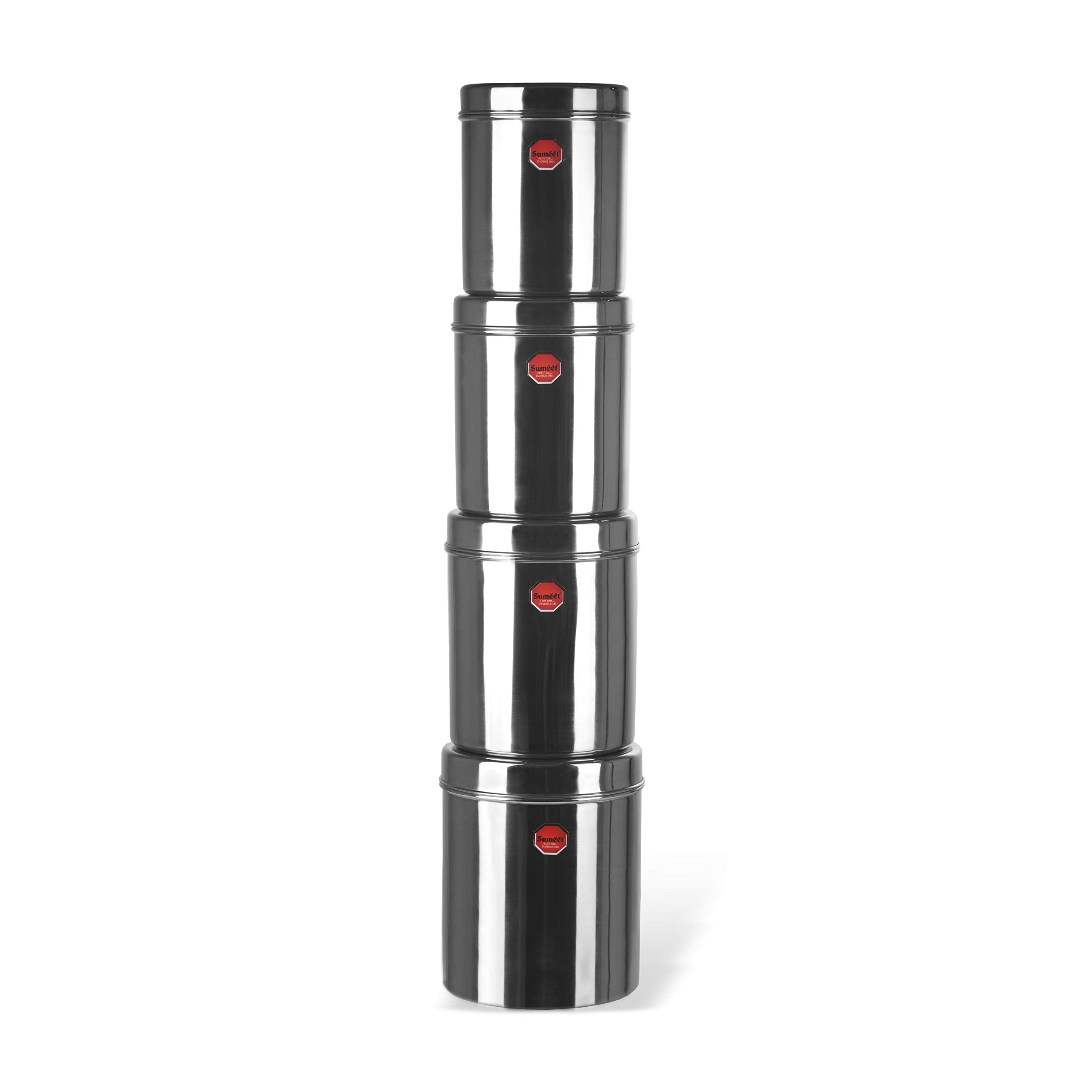 Sumeet Stainless Steel Vertical Canisters/Ubha Dabba/Storage Containers Set of 6Pcs (350ML, 500ML, 700ML, 900ML, 1.25Ltr, 1.6Ltr), Silver