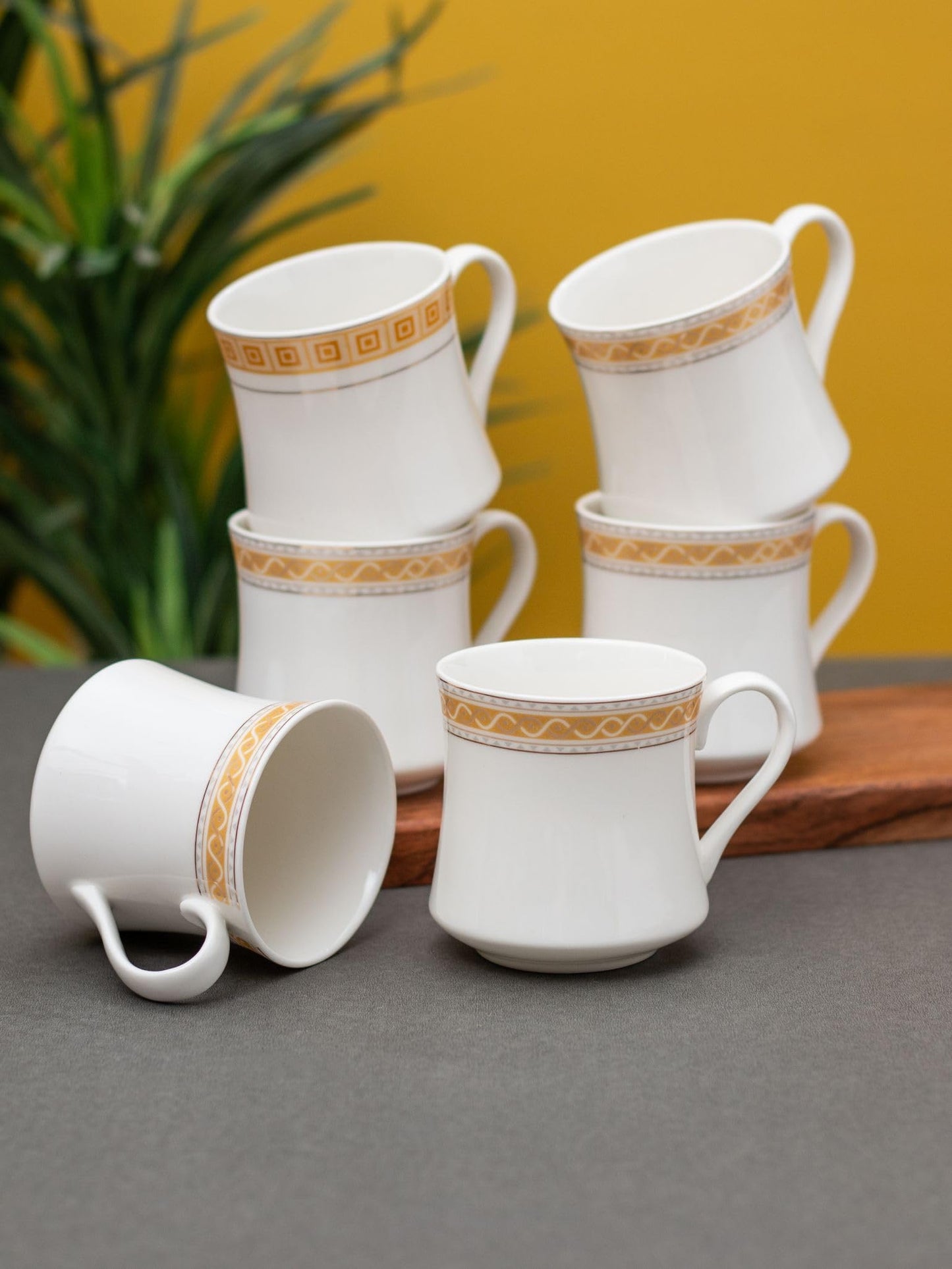 Clay Craft Fine Ceramic Tea/Coffee Cup Set of 6-200 ml Each (Regal R104), Tea Cup Set of 6, Microwave & Dishwasher Safe, Mugs for Coffee, Cups Set of 6, Mug Set, Gift Set, Ideal for Gifting