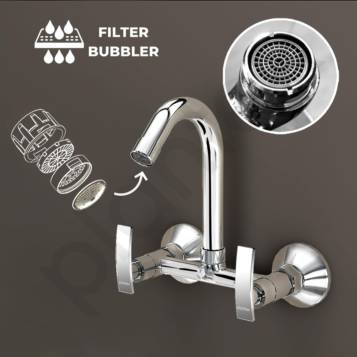 Plantex Sink Mixer Tap Hot and Cold/Mixer Tap for Kitchen Sink with Brass Spindle/Kitchen Sink Faucet with Wall Flange and Teflon Tape (Samar-Chrome)-5