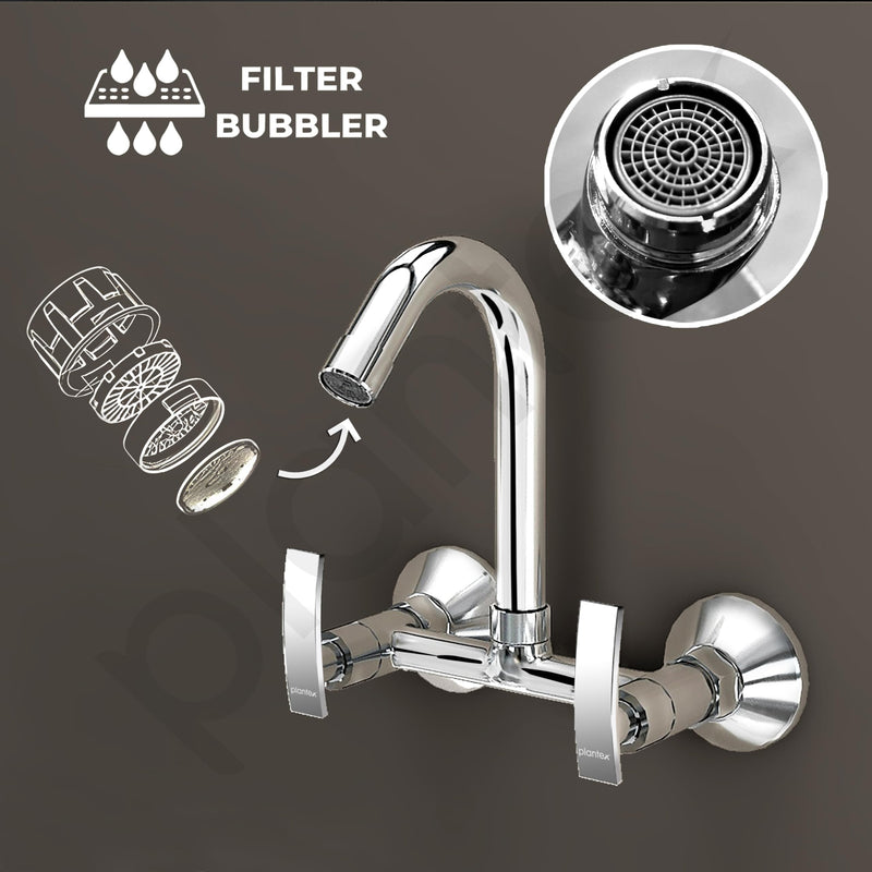 Plantex Sink Mixer Tap Hot and Cold/Mixer Tap for Kitchen Sink with Brass Spindle/Kitchen Sink Faucet with Wall Flange and Teflon Tape (Samar-Chrome)-5