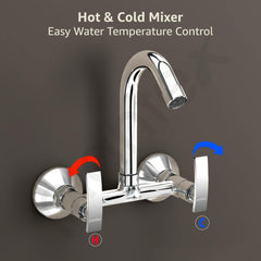 Plantex Sink Mixer Tap Hot and Cold/Mixer Tap for Kitchen Sink with Brass Spindle/Kitchen Sink Faucet with Wall Flange and Teflon Tape (Samar-Chrome)-3
