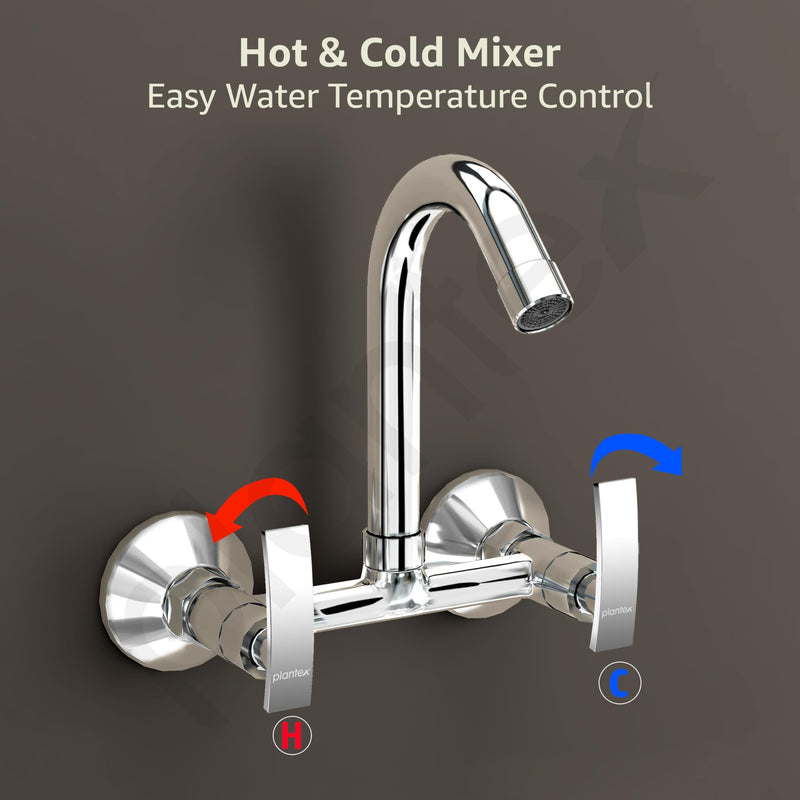 Plantex Sink Mixer Tap Hot and Cold/Mixer Tap for Kitchen Sink with Brass Spindle/Kitchen Sink Faucet with Wall Flange and Teflon Tape (Samar-Chrome)-3