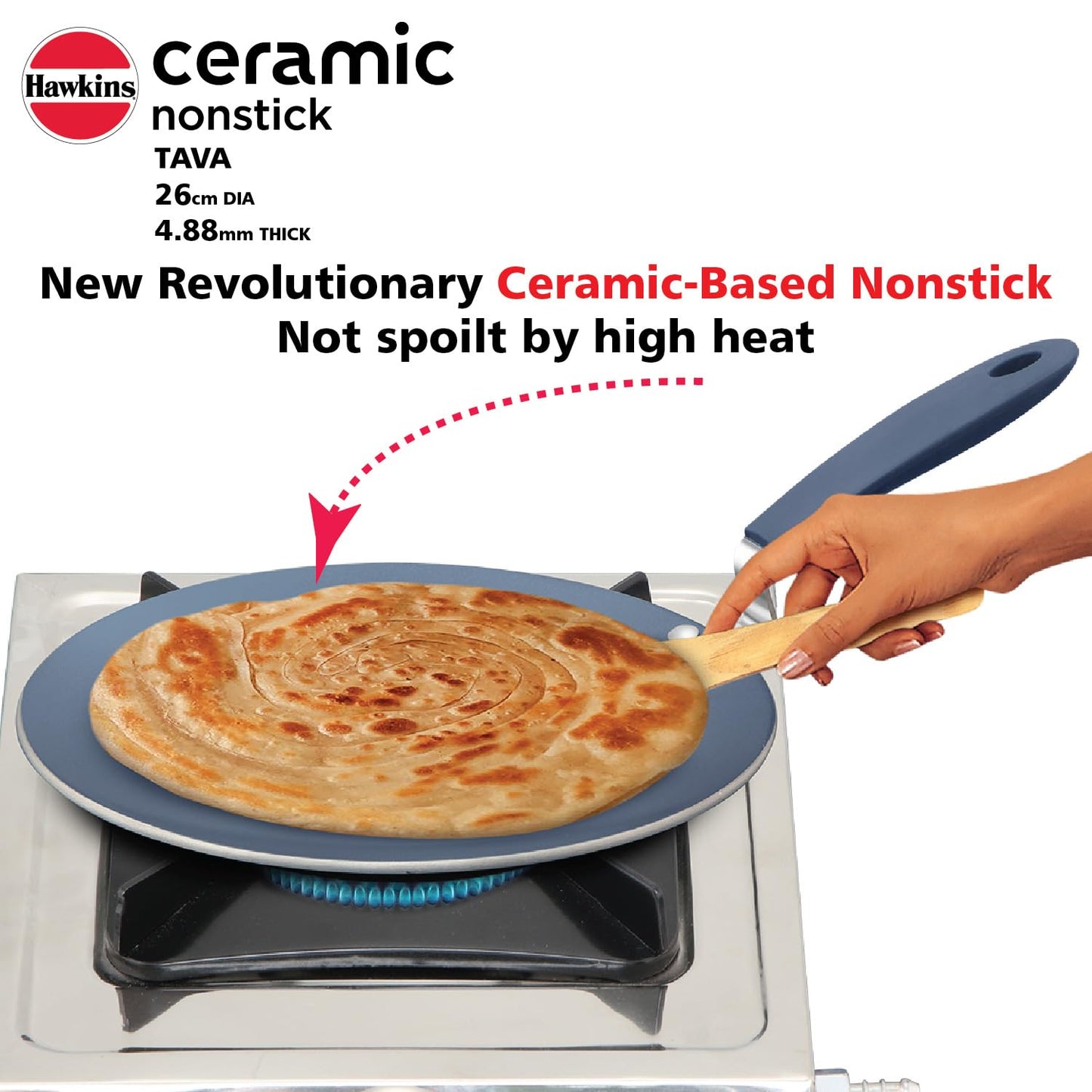 Hawkins Ceramic Nonstick Tava, 26 cm Diameter, Induction Paratha Tawa, Granite Griddle (ICT26)
