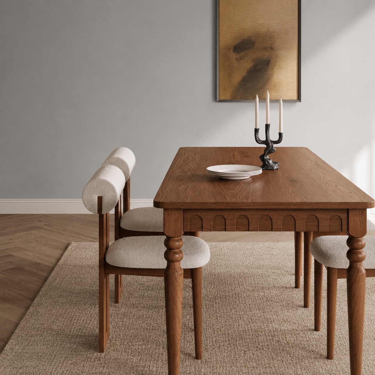 Premium Solid Wood 6 seater Dining Table with Turned Legs