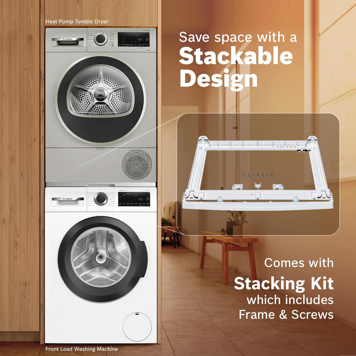 Bosch Washer Dryer Combo: 12 kg 5 Star Front Load Fully-Automatic Washing Machine (WGA27400IN, White) with 10 kg Fully Automatic Front Load Condenser (WQG2520XIN)-5