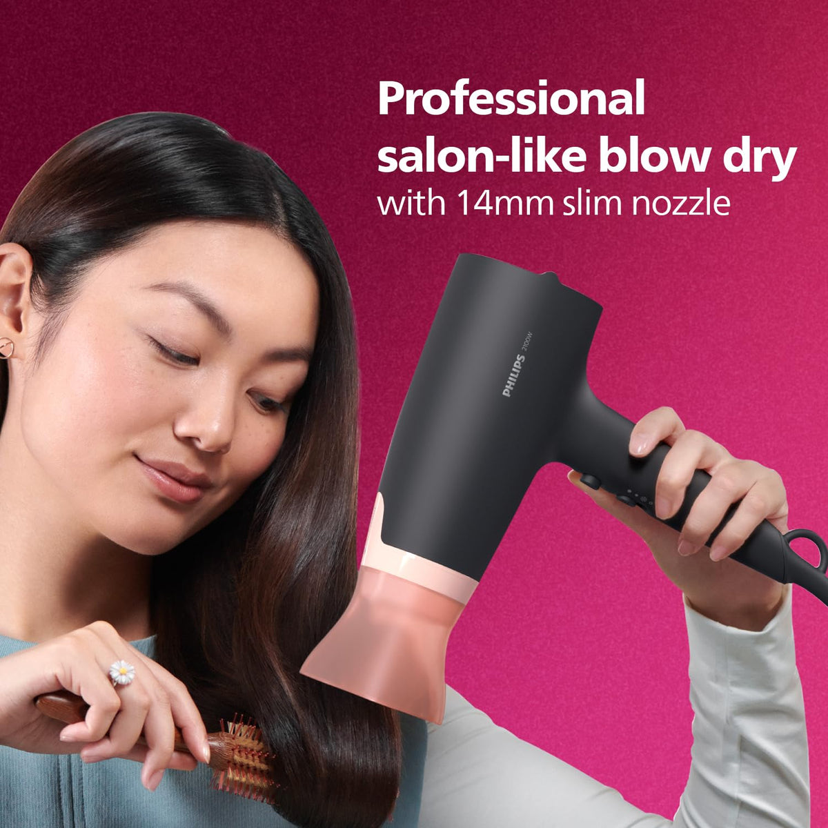 Philips Foldable Hair Dryer 2100W, 6 HeatxSpeed Settings Cool Shot Advanced Ionic Care Frizz-Free Shine (BHD356/10)