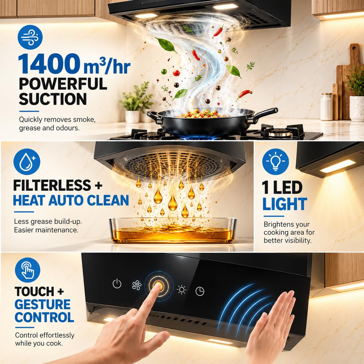 Faber 90cm 1400 m³/hr Vertical Wall Mounted Chimney|Filterless|Two Way Suction|Auto Clean|8 Yrs on Motor & 2 Yrs Compreh