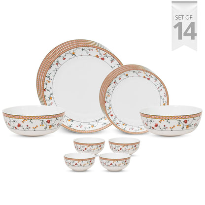 Clay Craft Fine Ceramic Eco Dinner Set, Enchanting Gold, for Family of 4, Dinner Set Ceramic, Crockery Set, Dining Set for Dinner, Crockery Set for Gift, Kitchen Set (ECO1, 14 Pieces)