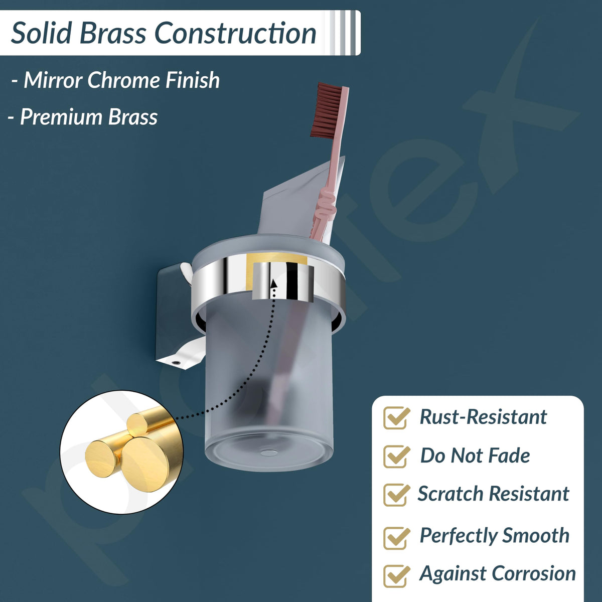 Plantex Rich Brass Bathroom Accessories - Unique Tooth Brush Holder/Tumbler Holder/Toothpaste Holder(Chrome)-2
