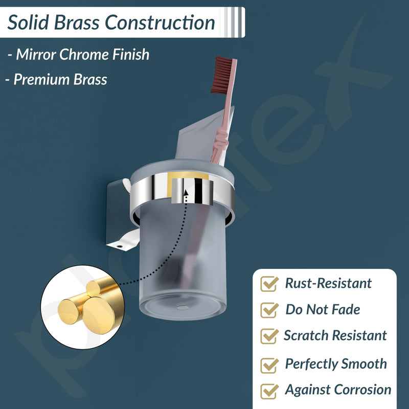 Plantex Rich Brass Bathroom Accessories - Unique Tooth Brush Holder/Tumbler Holder/Toothpaste Holder(Chrome)-2