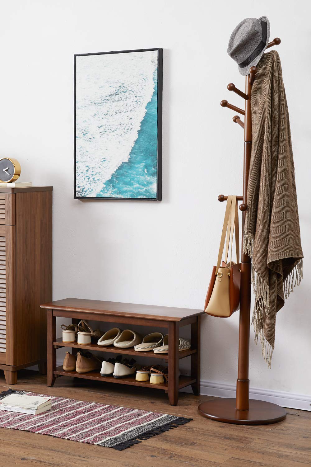 Storage Bench Wooden Shoe Rack Bench | Rustic Solid Wood Entryway Bench | Indoor Shoe Organizer | Brown Wood Sh