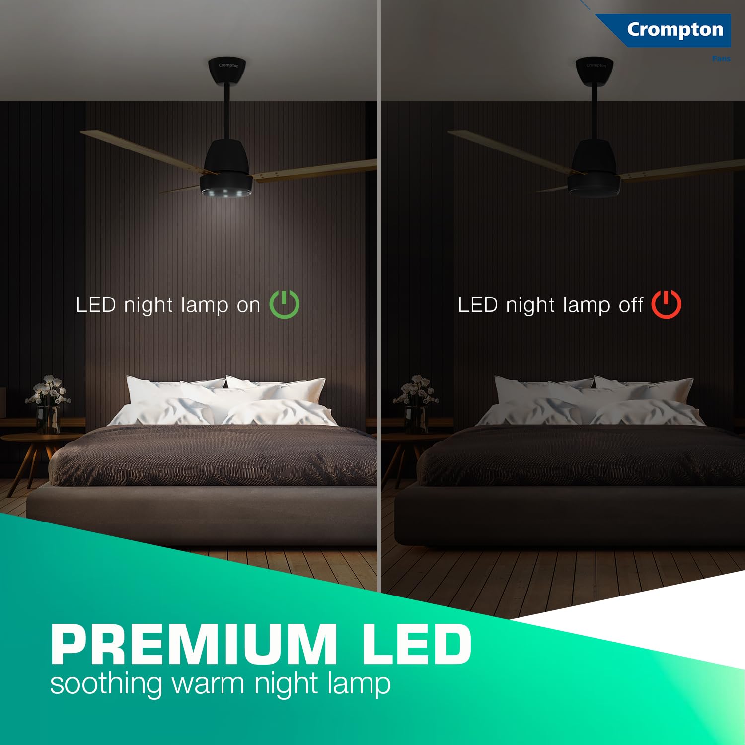 Crompton Energion Niteo 1200 mm BLDC Ceiling Fan | Warm Ambient LED Indicators | Remote Control | BEE 5 Star Energy Rating | Superior Air Delivery | 4 Year Manufacturer Warranty | Light Pinewood