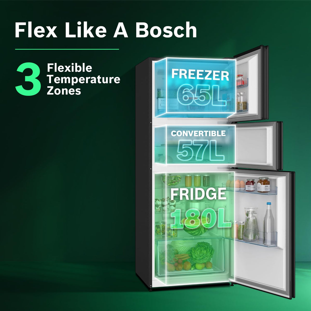 Bosch 302L, 3 Star, MaxFlex Convert Frost Free Triple Door Refrigerator (CMC33S33VI)-5