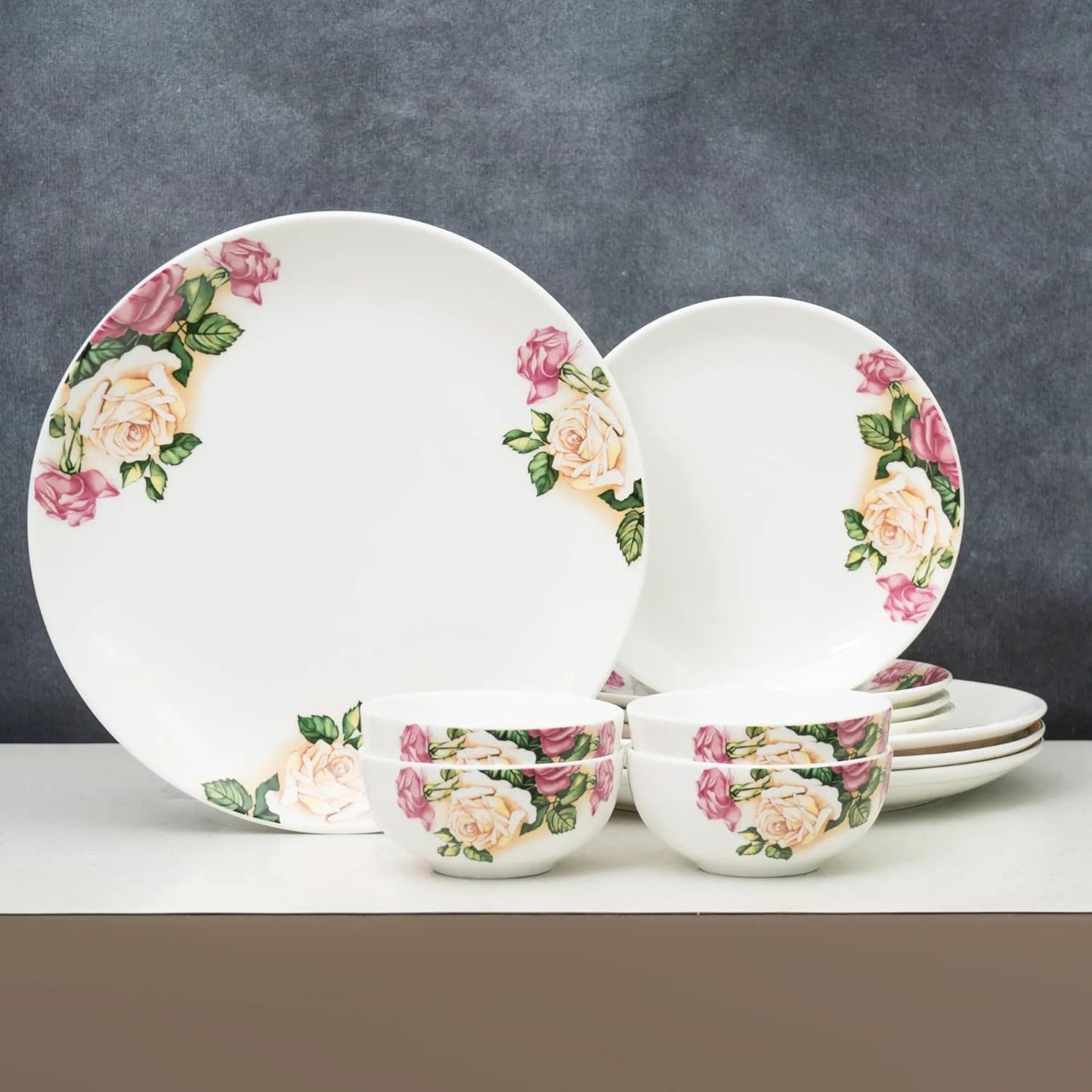 Clay Craft Printed Fine Ceramic Eco Dinner Set, Enchanting Gold, for Family of 4, Dinner Set Ceramic, Crockery Set, Dining Set for Dinner, Crockery Set for Gift, Kitchen Set (ECO5, 12 Pieces)