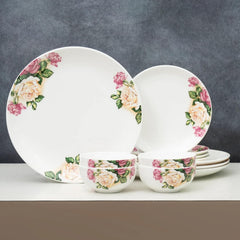 Clay Craft Printed Fine Ceramic Eco Dinner Set, Enchanting Gold, for Family of 4, Dinner Set Ceramic, Crockery Set, Dining Set for Dinner, Crockery Set for Gift, Kitchen Set (ECO5, 12 Pieces)