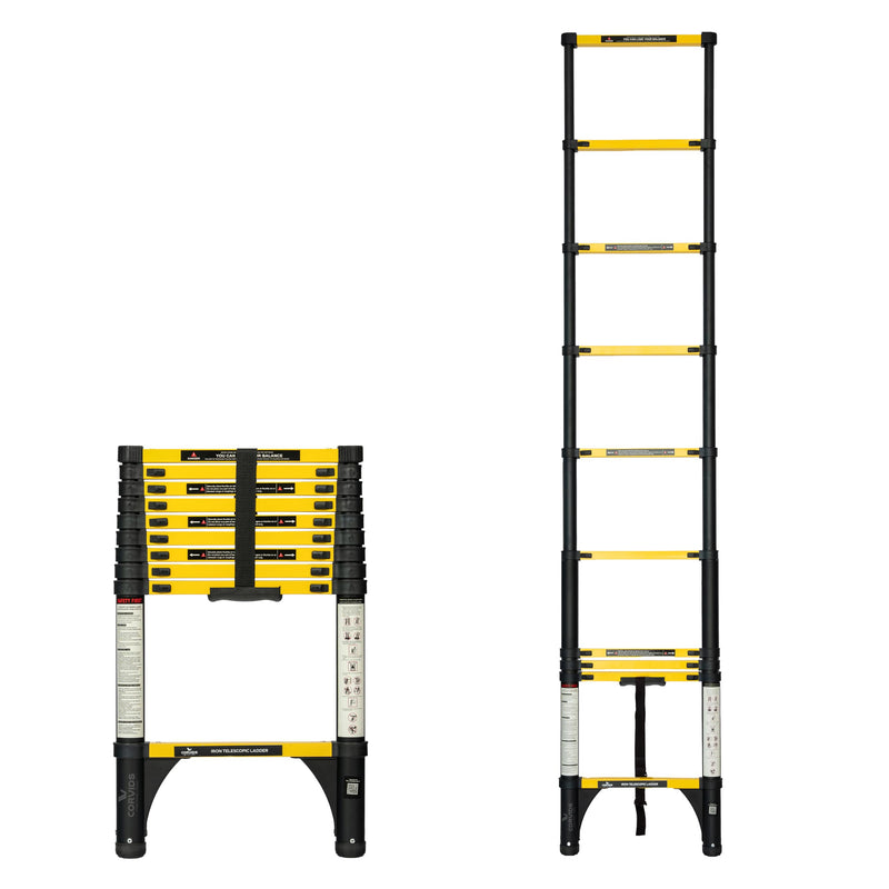 Corvids 4.4m (14.5 ft) Folding Carbon Steel Telescopic Ladder, 2-Year Warranty, 15-Step Heavy Duty Extension Ladder, Q195 Rustproof Alloy Steel, Portable & Collapsible Ladder for Home & Outdoor use
