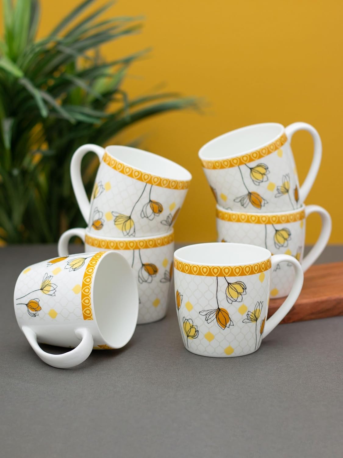 Clay Craft Fine Ceramic Tea/Coffee Cup Set of 6-200 ml Each (Alton Hilton 379), Tea Cup Set of 6, Microwave & Dishwasher Safe, Mugs for Coffee, Cups Set of 6, Mug Set, Gift Set, Ideal for Gifting
