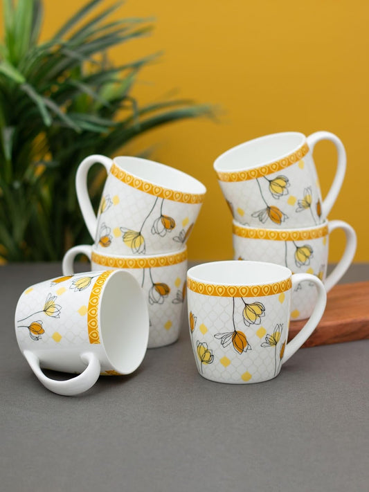 Clay Craft Fine Ceramic Tea/Coffee Cup Set of 6-200 ml Each (Alton Hilton 379), Tea Cup Set of 6, Microwave & Dishwasher Safe, Mugs for Coffee, Cups Set of 6, Mug Set, Gift Set, Ideal for Gifting