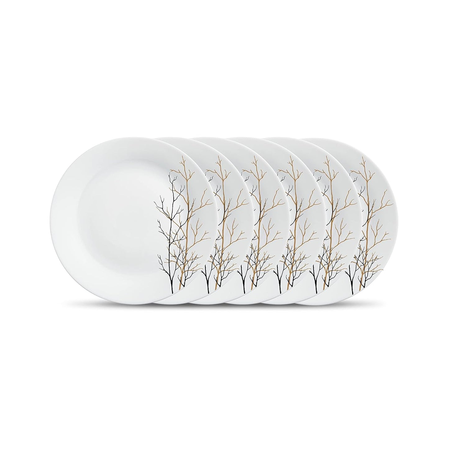 La Opala Diva, Ivory Collection, Opal Glass Full Plate Set 11" 6 pcs, Golden Fall, White, Standard