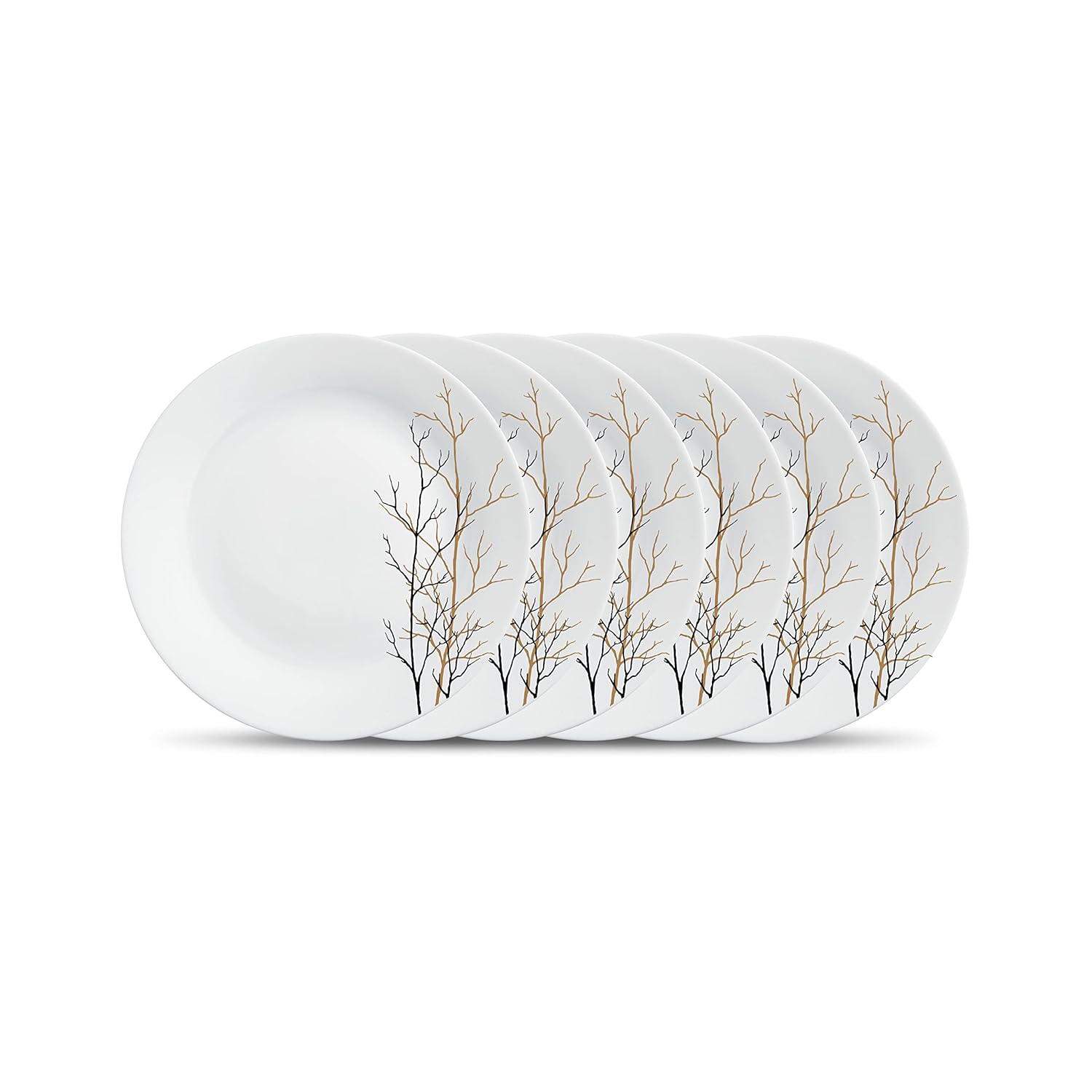 La Opala Diva, Ivory Collection, Opal Glass Full Plate Set 11" 6 pcs, Golden Fall, White, Standard