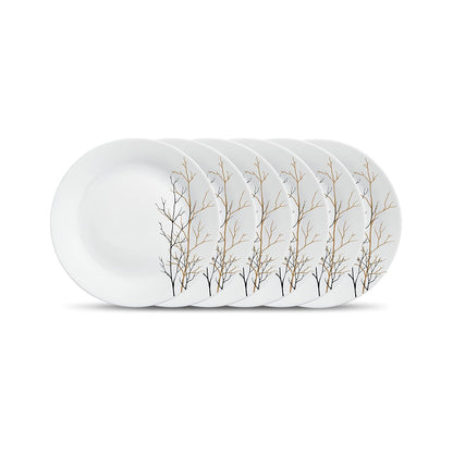 La Opala Diva, Ivory Collection, Opal Glass Full Plate Set 11" 6 pcs, Golden Fall, White, Standard