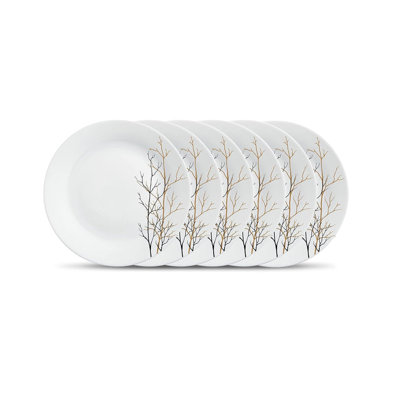 La Opala Diva, Ivory Collection, Opal Glass Full Plate Set 11" 6 pcs, Golden Fall, White, Standard