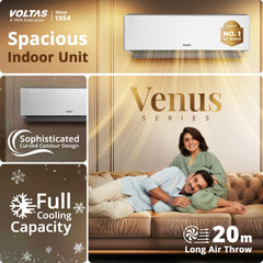 Voltas 1.5 ton 5 Star, New star rated, Inverter Split AC (Copper, Convertible 6-in-1 Cooling Modes, Auto Clean, Sleep Mode with Hidden Display, Memory Restart (185INV VENUS LUXE, White)