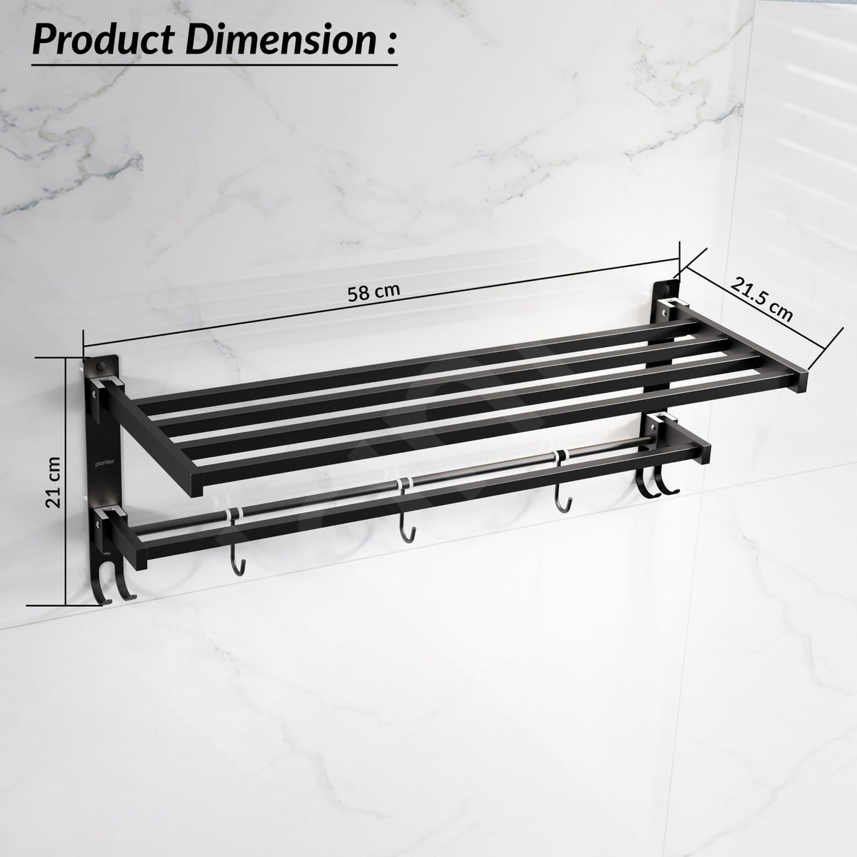 Plantex Towel Rack for Bathroom/Stainless Steel Towel Bar/24 Inch Towel Holder with Towel Rod/Bathroom Accessories - (Black) (Model APS-1902)-5