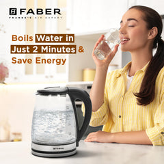 Faber 1.8L Electric Glass Kettle | 1500W | 2MM Borosilicate Glass | Dry Heat Protection | LED Illumination | Detachable 