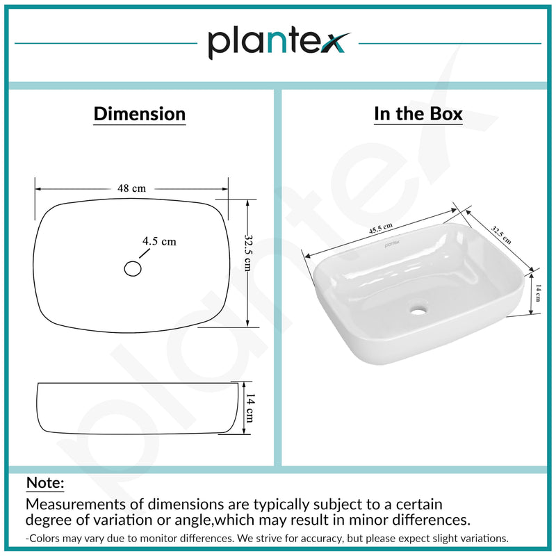 Plantex Platinum Ceramic Table Top Wash Basin with 10 Years Glaze Warranty/Countertop Basin for Bathroom/Small Washbasin (White - 18 x 13 x 5 Inch)-3