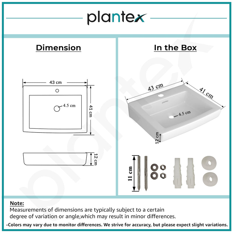 Plantex Ceramic Wall Hung Basin with 10 Years Glaze Warranty by Plantex/Washbasin for Bathroom/Wall Mounted Wash Basin/Sink for Living Room (Laric, White)-3