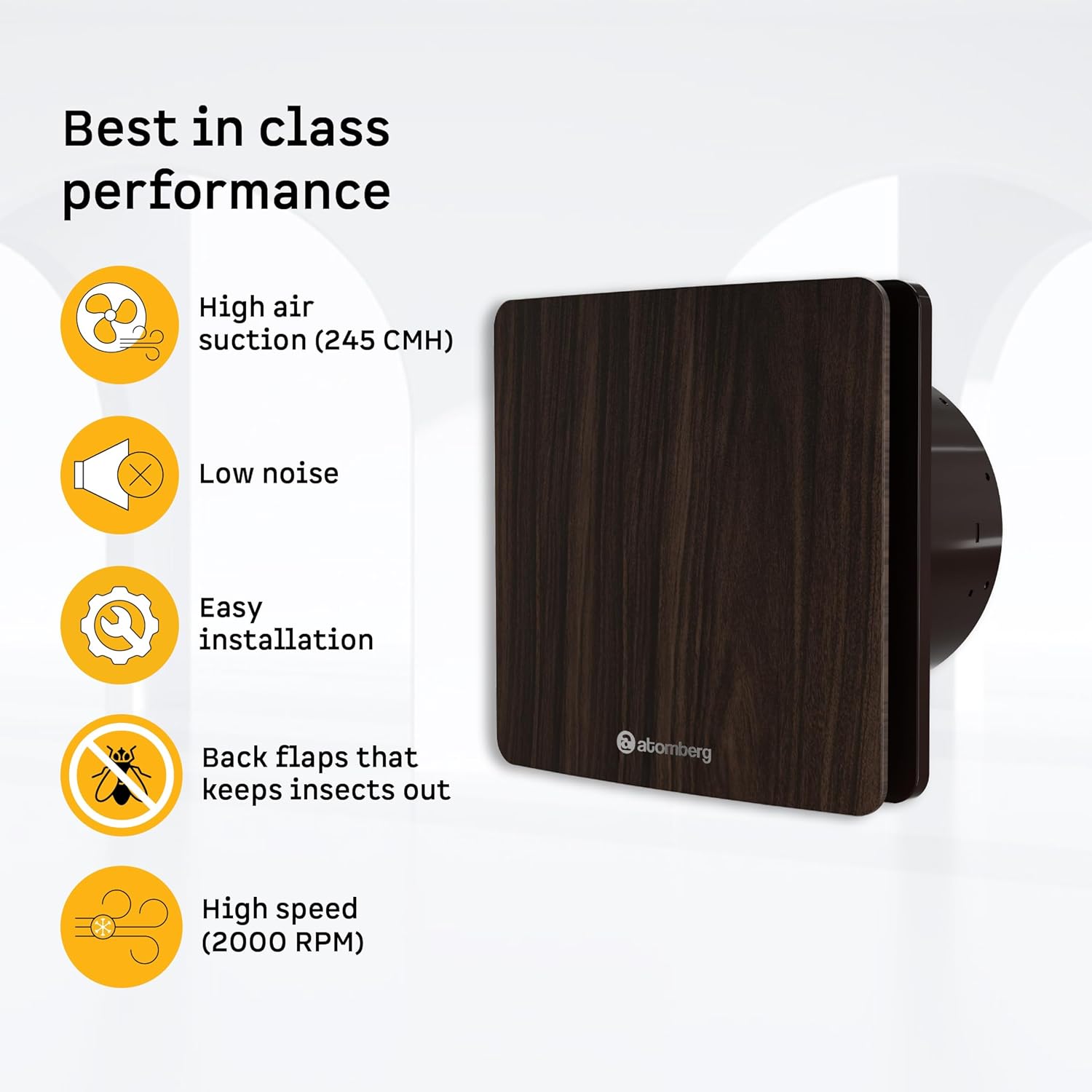 atomberg Studio Exhaust 6 Inches | Suitable for Bathroom, Kitchen | BLDC Motor | Easy to Clean | 2 Year Warranty (Dark Wood)