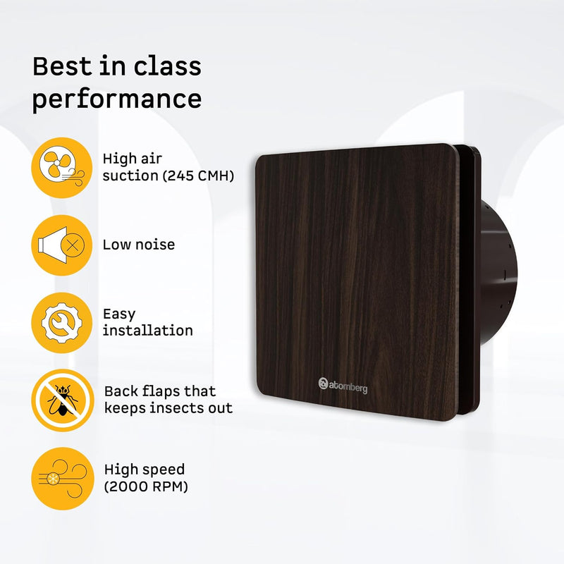 atomberg Studio Exhaust 6 Inches | Suitable for Bathroom, Kitchen | BLDC Motor | Easy to Clean | 2 Year Warranty (Dark Wood)