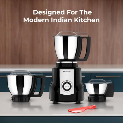 Butterfly Magnum 1.2 HP Mixer Grinder 3 Jar | 100% Copper Motor | 3 Stainless Steel Multipurpose Jars | ABS Body | Handsfree Operation | Lifetime Motor Warranty| Black