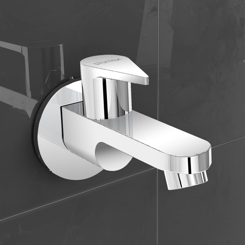 Plantex Pure Brass PAC-1802 Bib Cock Water Tap with Water Saving Aerator/Bib Tap with Brass Wall Flange and Teflon Tape-7 Year Warranty (Mirror Chrome Finish)-1