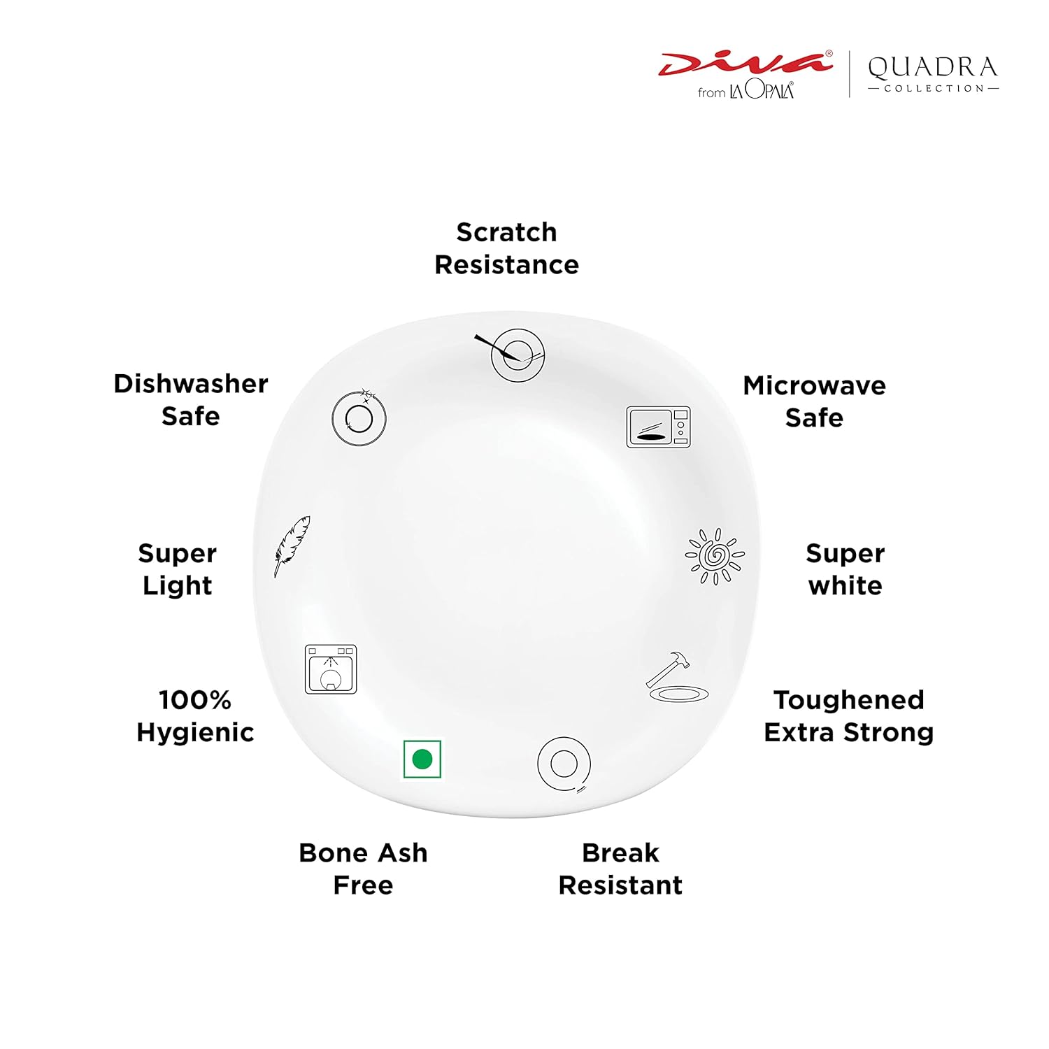 Diva by La Opala, Quadra Collection, Opal Glass Dinner Set 29 pcs, Autumnal, White