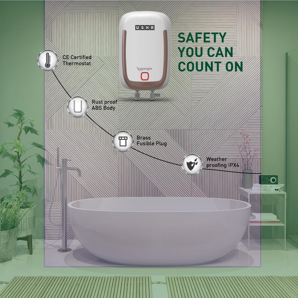 USHA IWH AQUAGLOW 3L 3KW WHITE, With Free Installation and Connection Pipes