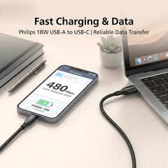 Philips DLC4130AB/94 18W Type-A to Type-C Fast Charging Cable (1m, Dark Slate)