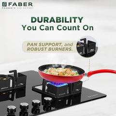 Faber 4 Burner HCT 90 cm Hob| Brass Burners| Bakelite Knobs| Cast Iron Pan Support| Hob/Cooktop Hybrid| Toughened Glass 