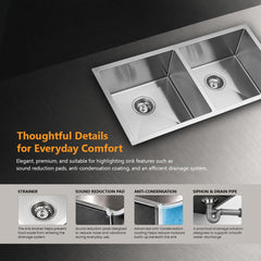 Kaff Marco Handmade Stainless Steel Kitchen Sink 34 x 18 Inch | 304 Grade SS | Satin Finish