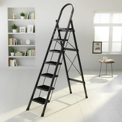 Plantex Ladder for Home 5 Steps/Foldable Ladder with Anti-Skid Wide Steps (30L x 20W cm)/Strong D-Shape Pipe with X-Support for More Stability/5 Year Warranty(Apex-White)