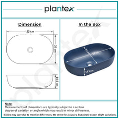 Plantex Wash Basin for Bathroom/Tabletop Designer Ceramic Basin/Countertop Basin/Home/Office (Blue - 22 x 14 x 6 Inch)-3