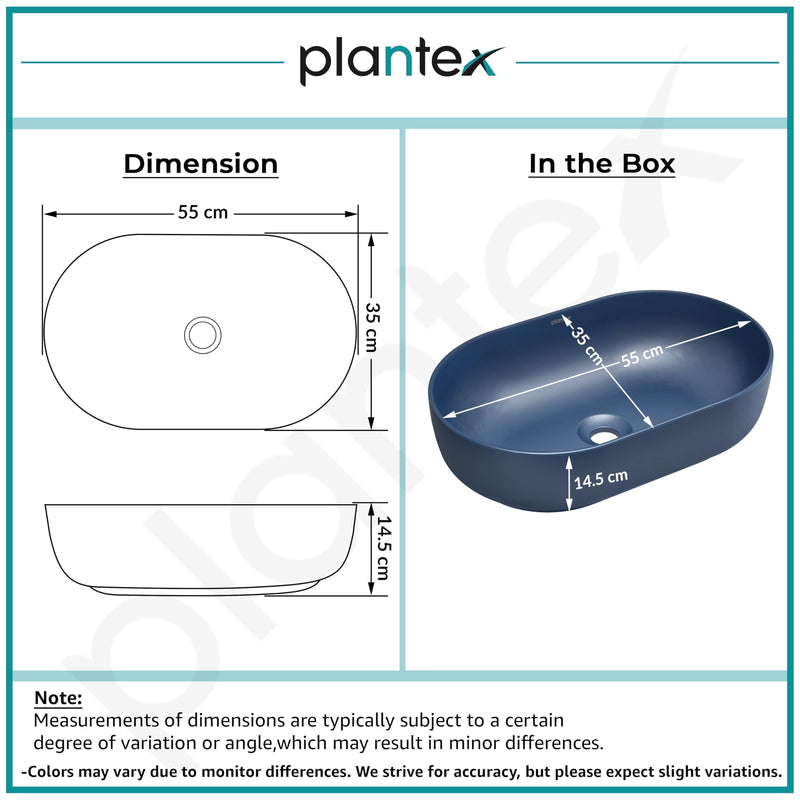 Plantex Wash Basin for Bathroom/Tabletop Designer Ceramic Basin/Countertop Basin/Home/Office (Blue - 22 x 14 x 6 Inch)-3