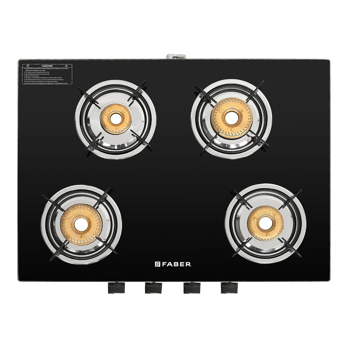 Faber high efficiency 4 Brass Burner gas stove, ISI Certified gas stove, with Jumbo Burner, Manual Ignition,double drip 