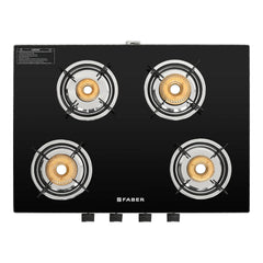 Faber high efficiency 4 Brass Burner gas stove, ISI Certified gas stove, with Jumbo Burner, Manual Ignition,double drip 