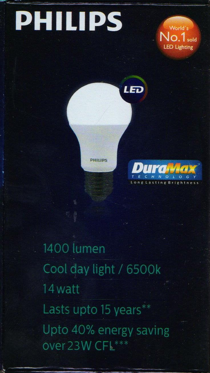 Philips Base E27 14-Watt LED Bulb (White, Cool Day Light) - Pack of 6