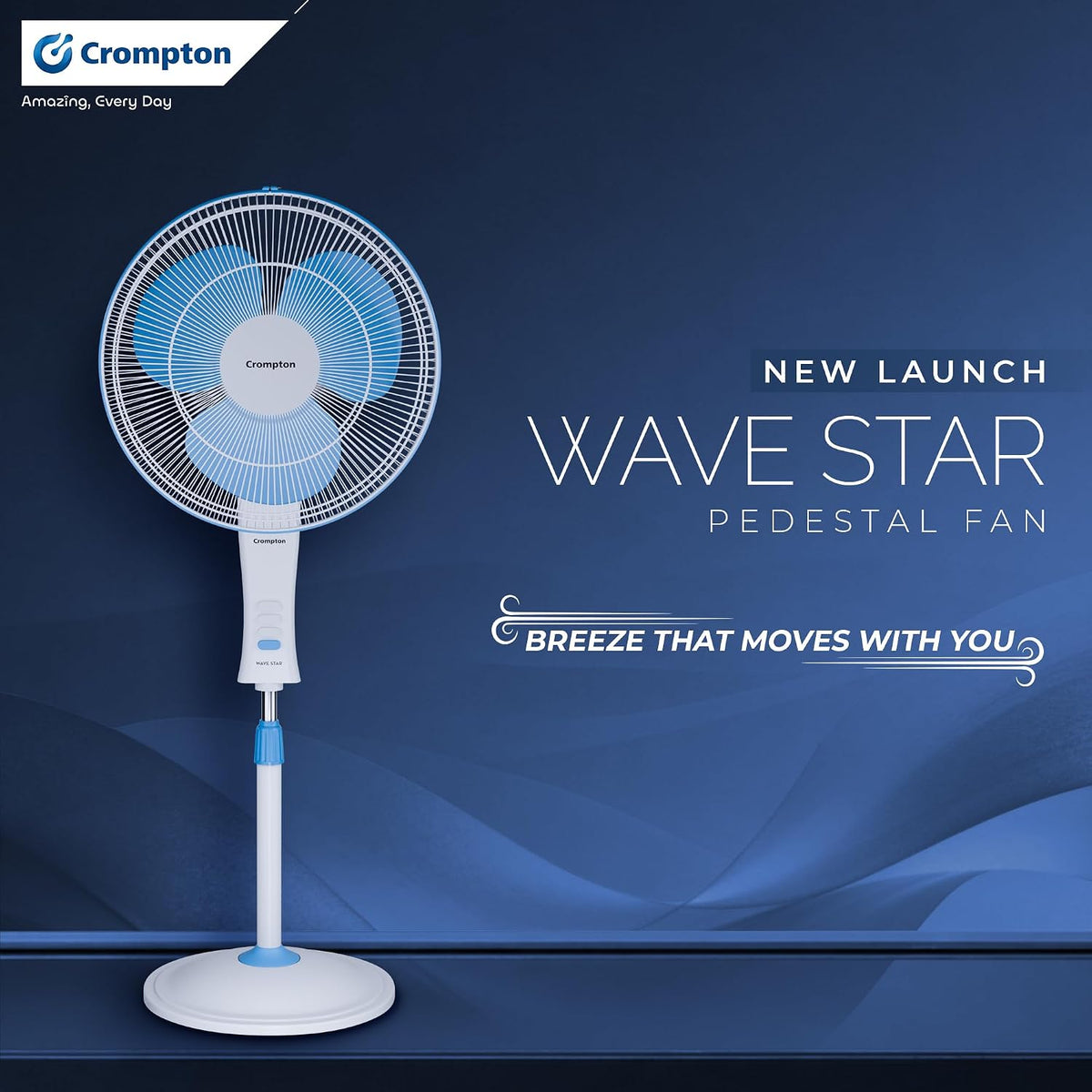 Crompton Wave Star Pedestal Fan, 400MM (White-Blue)-2